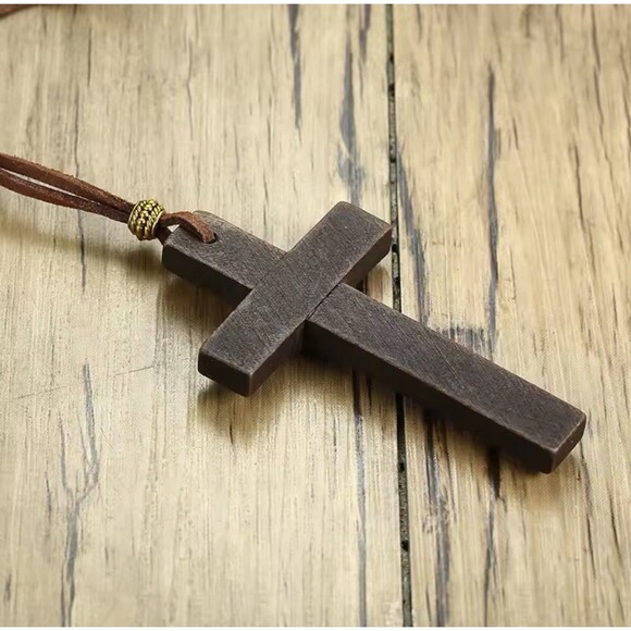 ✝️ Brown Wooden Cross Necklace Adjustable Cord for Men, Women & Children Jesus - Picture 8 of 10
